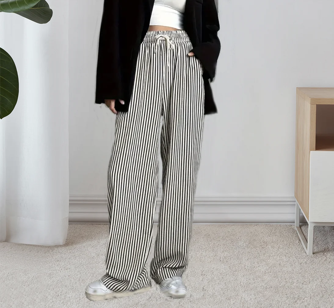 Womens clothing oriented elegant vacation casual fashion striped elastic waist spring summer autumn winter pants - Colouronova