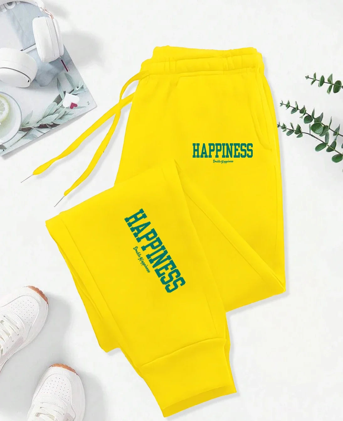 Happiness Letter Graphic Print Pattern Pants Woman Autumn Fashion Joggers Comfortable Warm Pants Unisex Fashion Jogging Pant - Colouronova