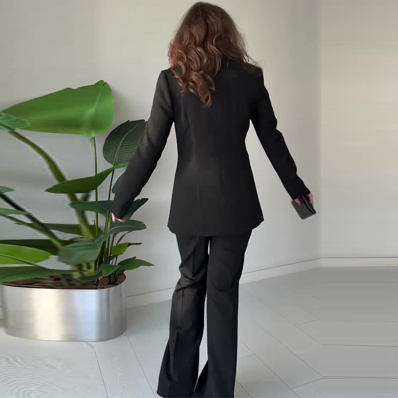 Long-sleeved slimming black two-piece suit Colouronova