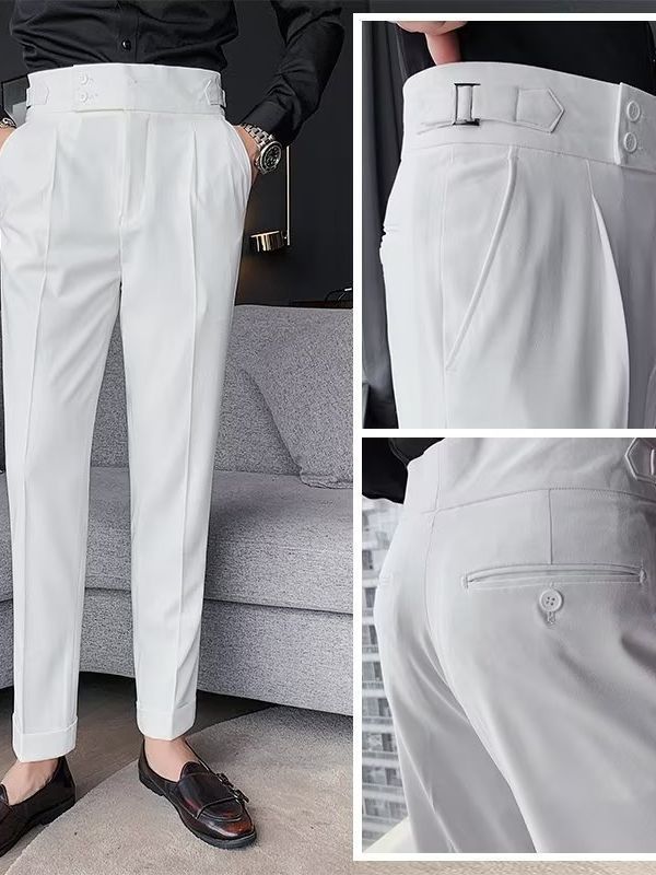 Mens High Waist Straight Leg Trousers Colouronova