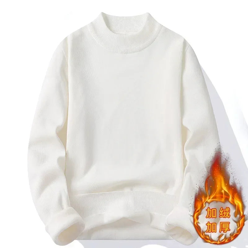 New 2025 Men's Winter Pullovers Casual Solid Color Mock Neck Sweaters Fashion Loose Thickened Warm High-Quality Jumper for Men - Colouronova