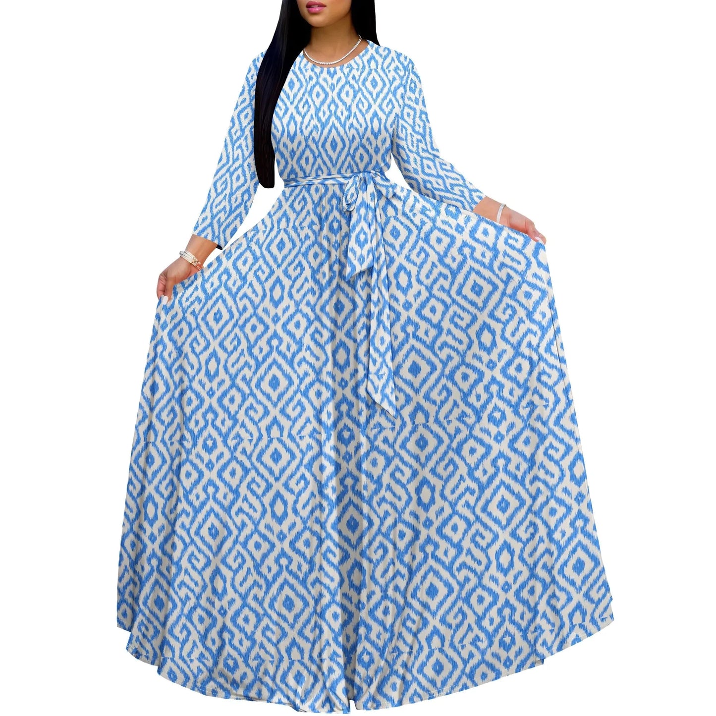 Long Sleeve Plus Size Maxi Fall Dress for Curvy Women Round Neck 3/4 Sleeve Long Dress Cocktail Party Dress Colouronova