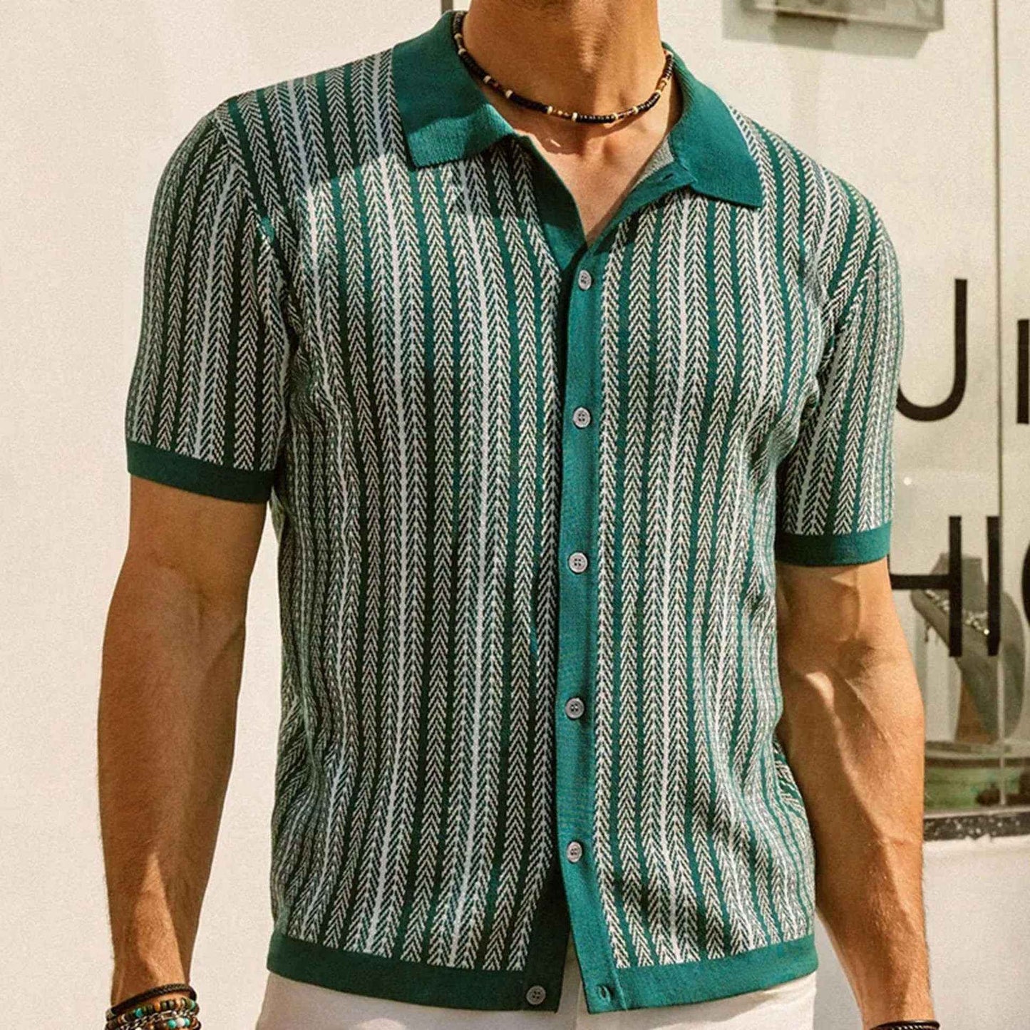Mens Striped Jacquard Polo Shirt