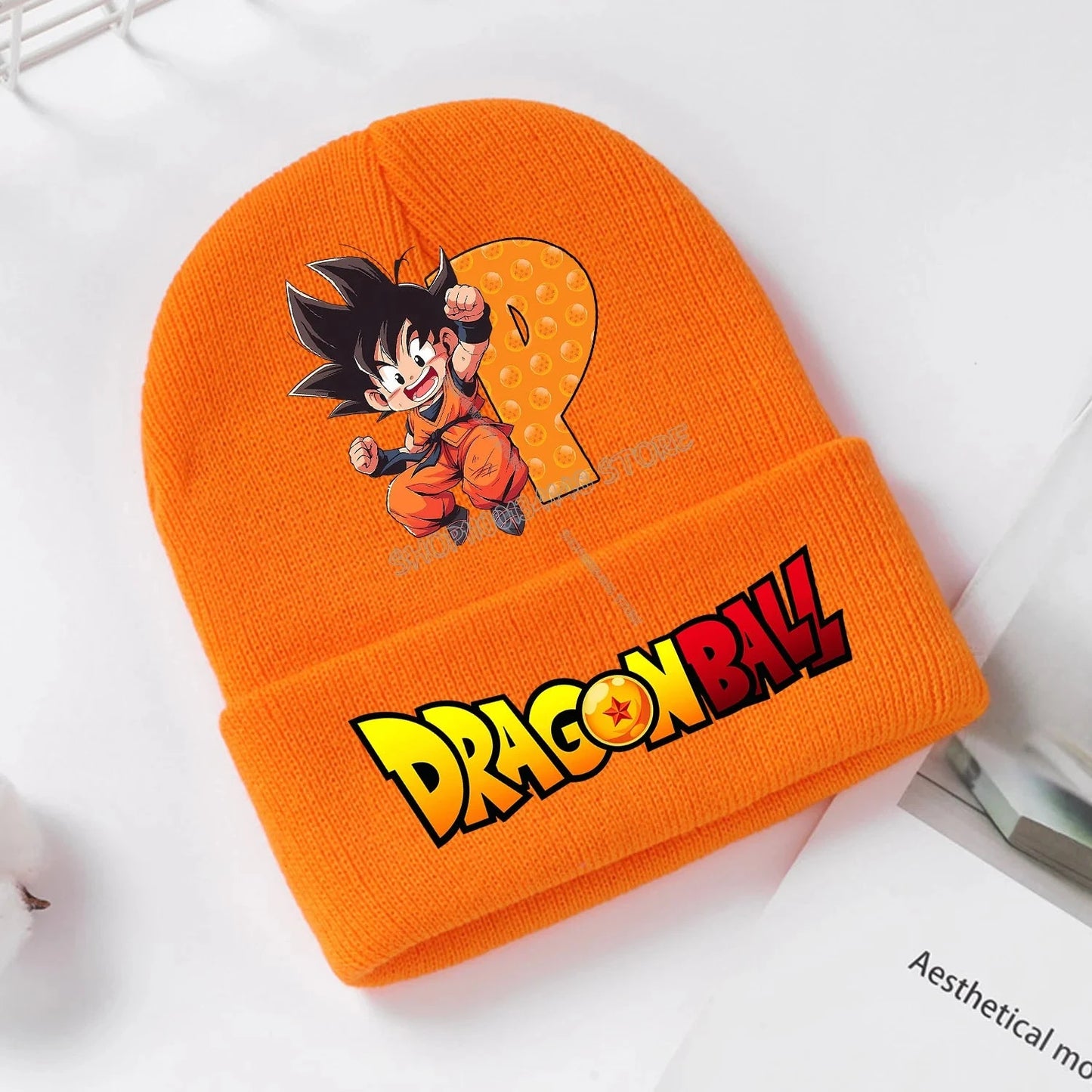 Dragon Ball Goku Knitted Hat Children Cartoon Letter A-Z Knitted Cap Boys Girls Orange Hat Decoration Skullies Beanies Kids Gift Colouronova