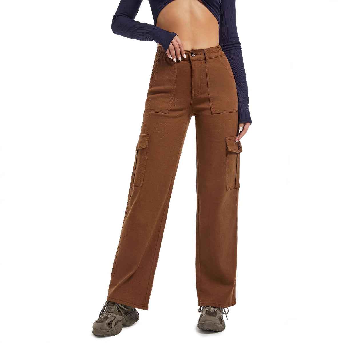 High-waisted straight-leg work pants