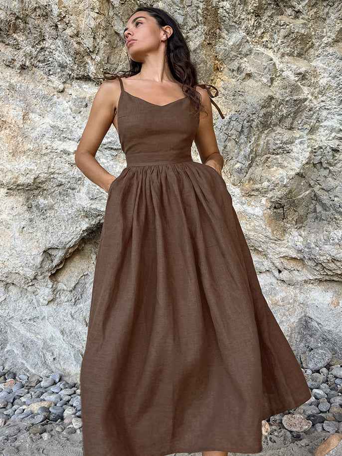 Women's Cotton Linen Suspender Dress