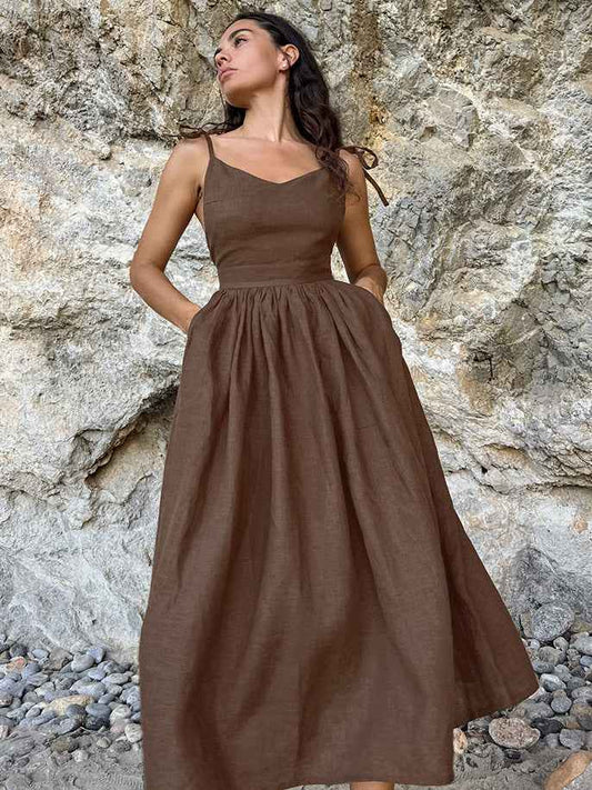 Women's Cotton Linen Suspender Dress