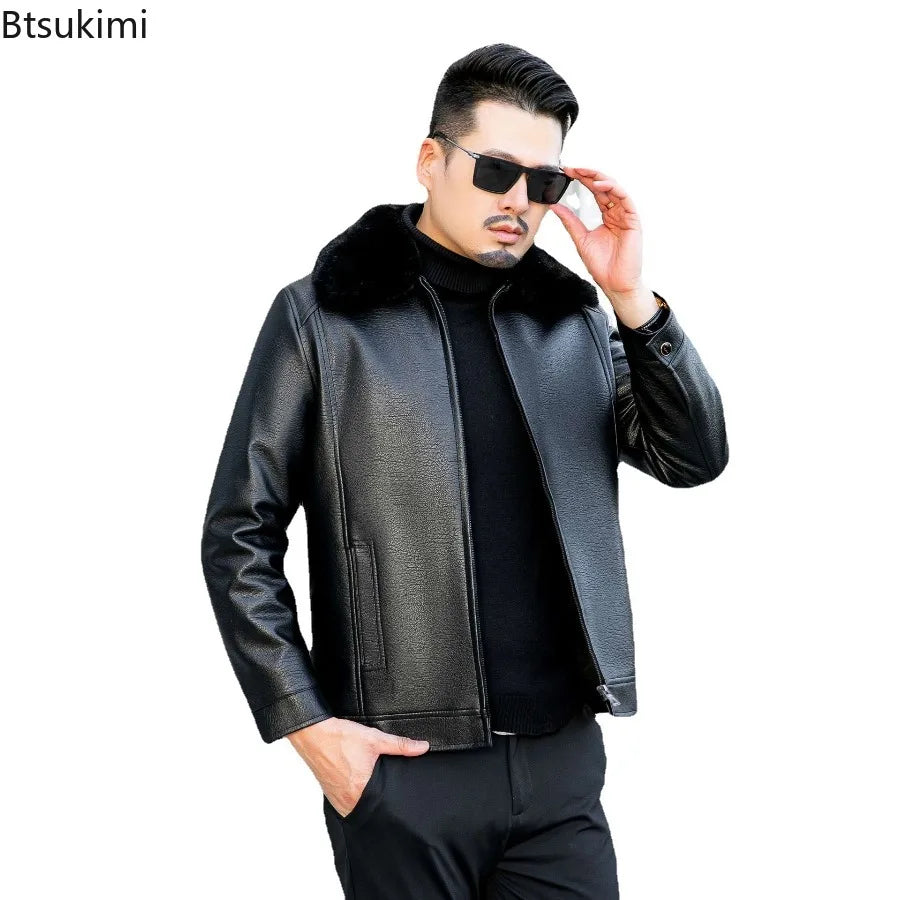 2025 Men's Fur One Casual Thickened Motorcycle Jacket Mens Fashion Leather Jacket Cashmere Sheep Leather Jacket Short Coat Male - Colouronova