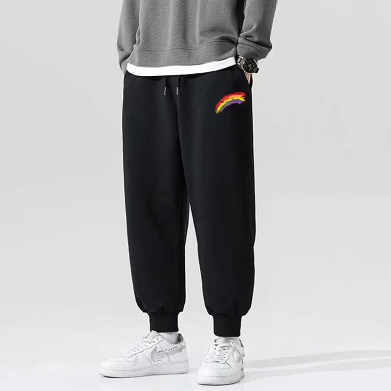 man Men's Casual Pants Leisure sanitary pants men autumn winter new Korean version thick bound feet trendy printed plush pants - Colouronova