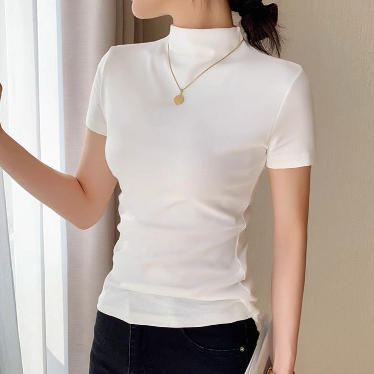 Women's Half Turtleneck Short-Sleeve Cotton Shirt Colouronova