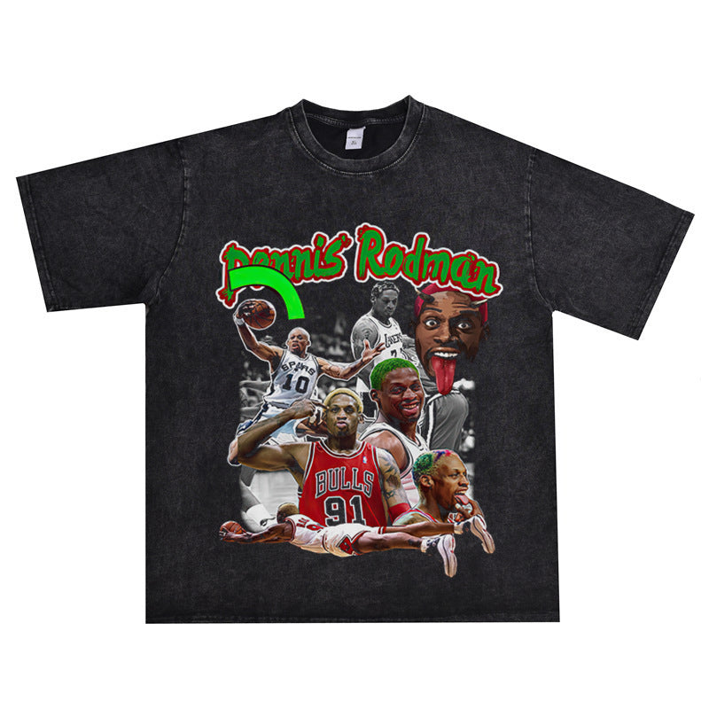 Vintage Basketball Player Print Cotton T-Shirt Colouronova
