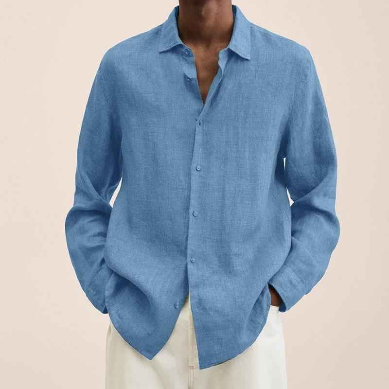 Loose Button Cotton and Linen Cardigan Shirt Men