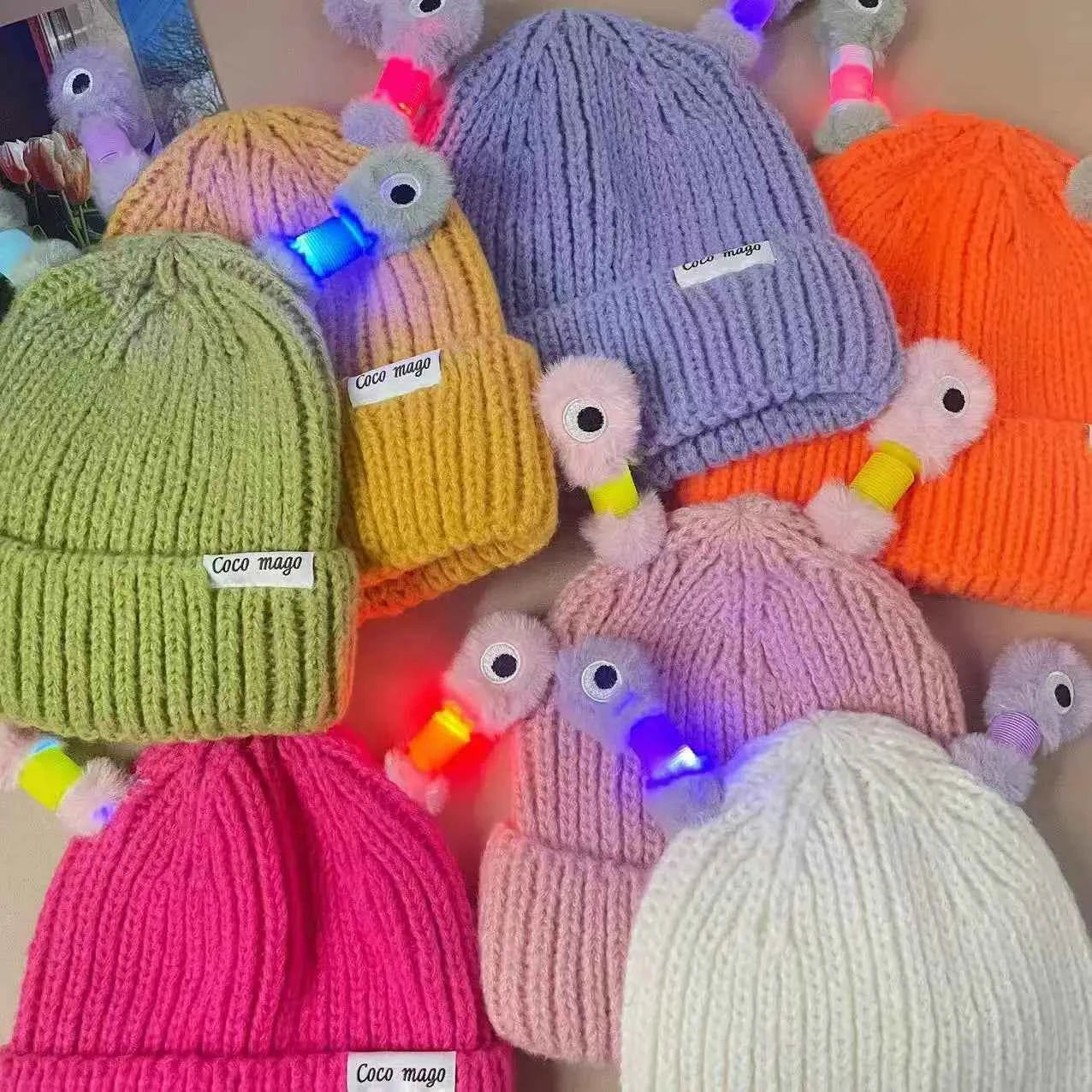 Parent Child Cute Glowing Little Knit Hat Funny Cold Weather Warm Weather Gear for Men Winter Hats for Women with Ear Christmas