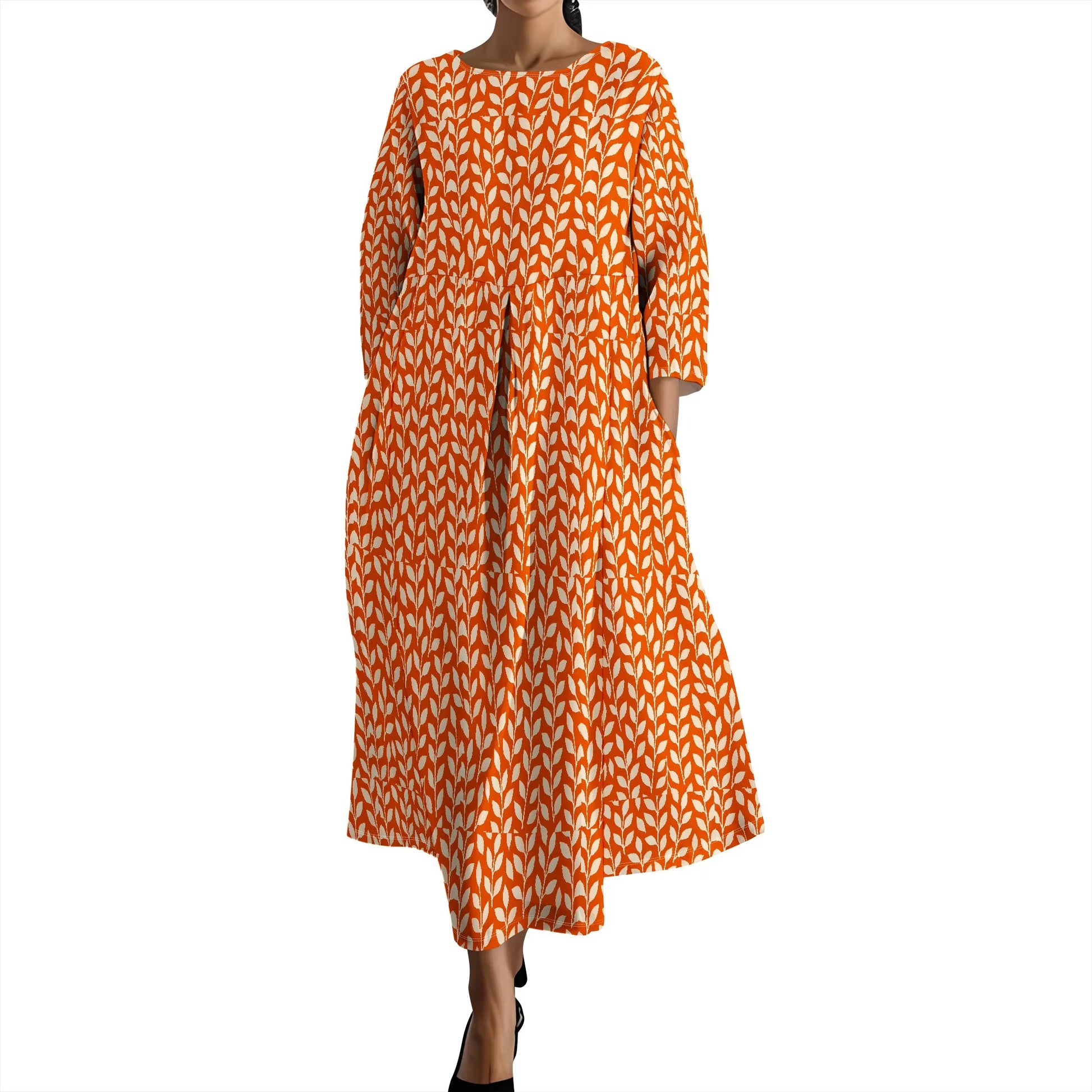 Women's Long Sleeve Elegant Solid Color Autumn Maxi Dresses Casual Loose Plus Size Beach Dress for Women with Pockets - Colouronova