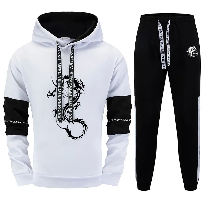 Chinese Dragon Printed Men's Tracksuit Hooded Sweatshirt Sweatpants Fall Winter Daily Casual Sporty Jogger Set Hoodie Sportswear - Colouronova