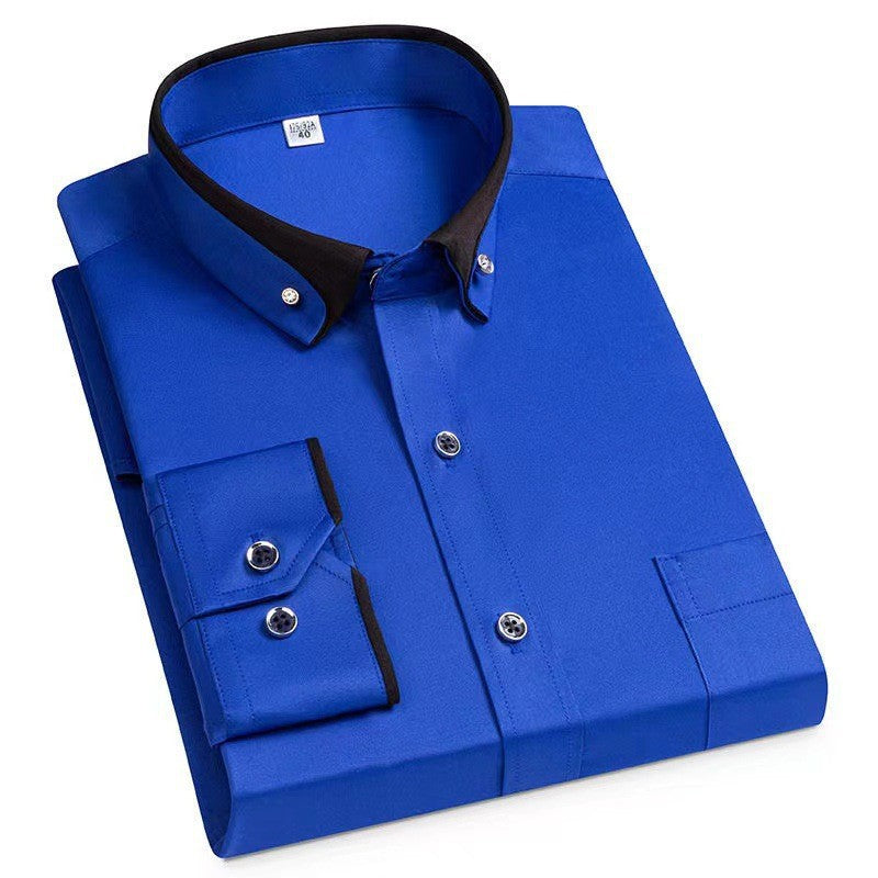 Men's Color Block Collar Stretch Long Sleeve Shirt Colouronova
