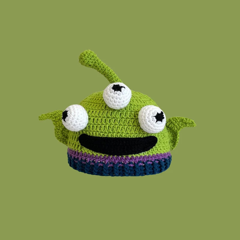 Halloween Green Monster Shrek Style Knitted Hat Funny Cartoon Beanie Cute Strawberry Head Cover Cosplay Party Props for Gifts - Colouronova