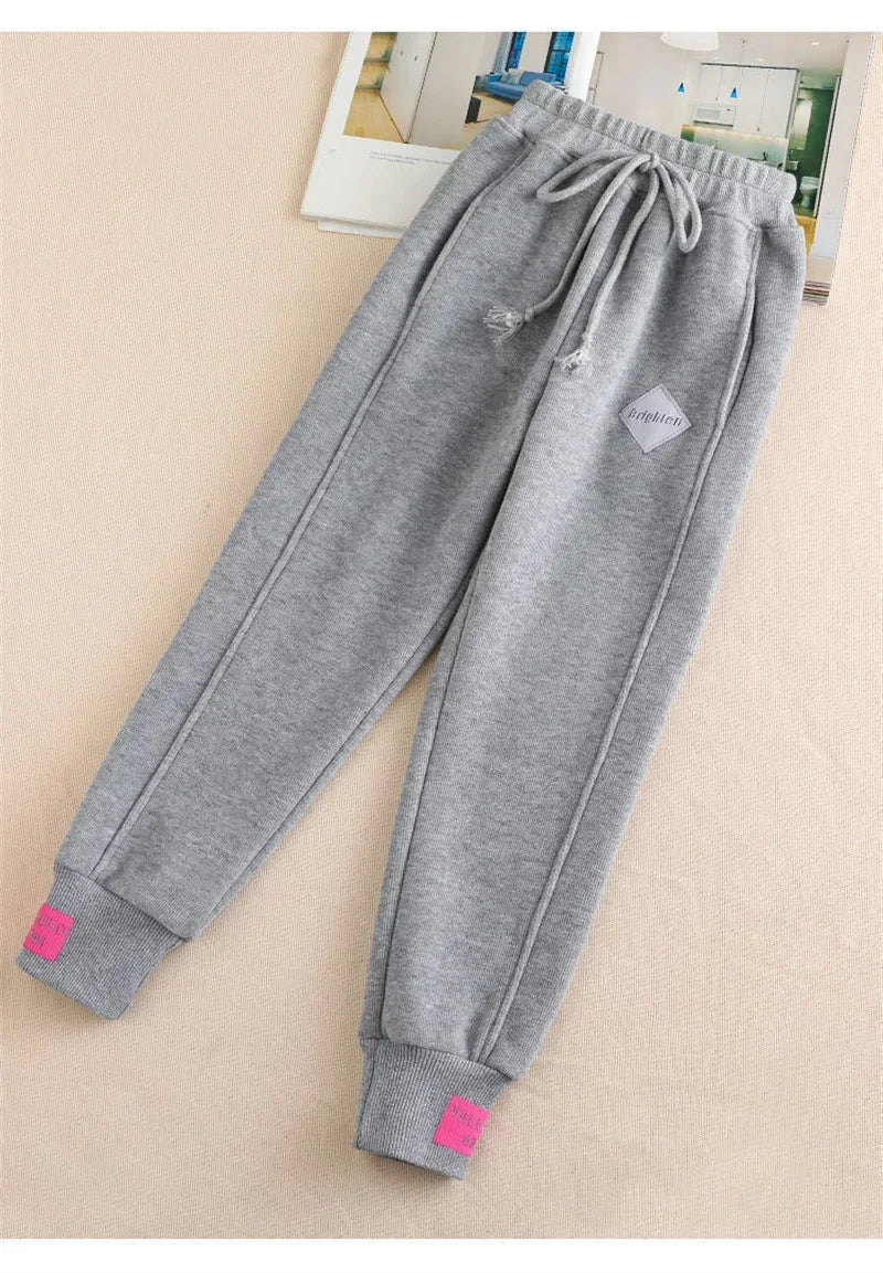 New Gray women Sweatpants Autumn Winter Baggy Streetwear Oversize Sports Pants Black winter thick Joggers Streetwear Trousers - Colouronova