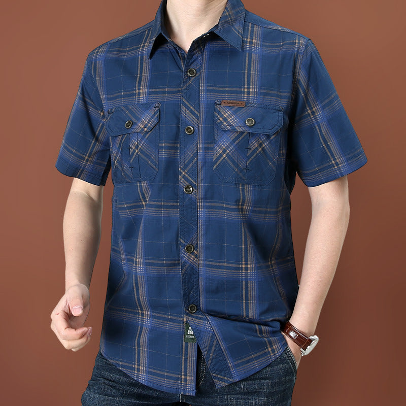 Men's Plaid Short Sleeve Cotton Shirt Colouronova
