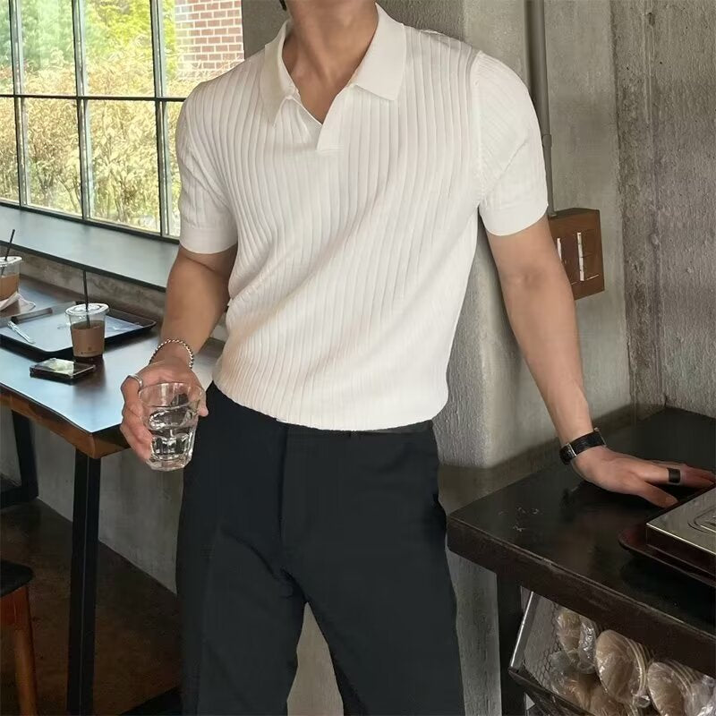 Fashion Casual Lapel Pure Color Polo Shirt Casual Knitted Short-Sleeved Men's Summer New Breathable Trendy Men's T-Shirt Colouronova