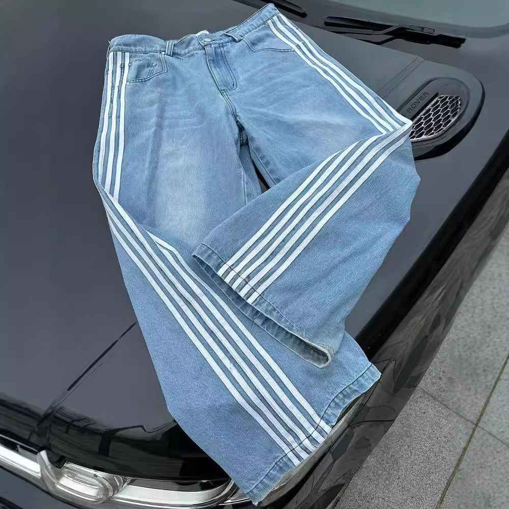 Retro Striped Denim Pants
