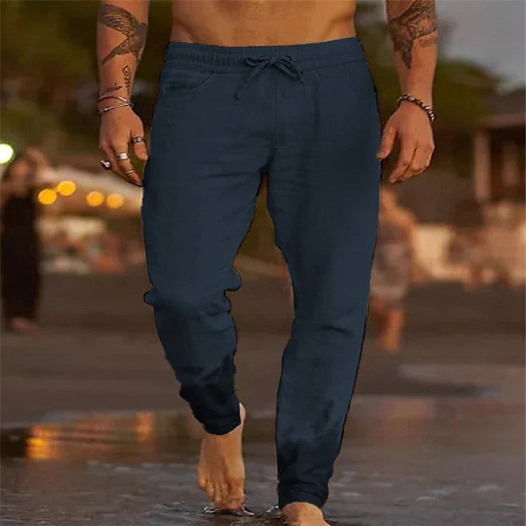 Men's Solid Color Drawstring Casual Pants Colouronova