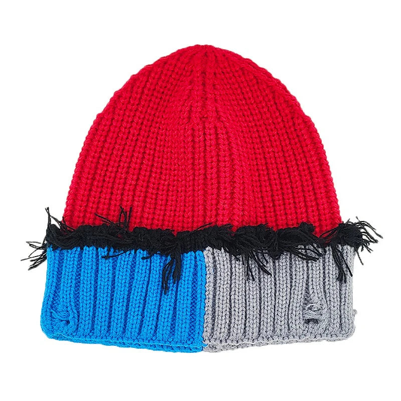 Y2K Knitted Beanie Hats Winter Warm Wool Caps With Holes Hip Hop Streetwear Accessories New Color Matching - Colouronova
