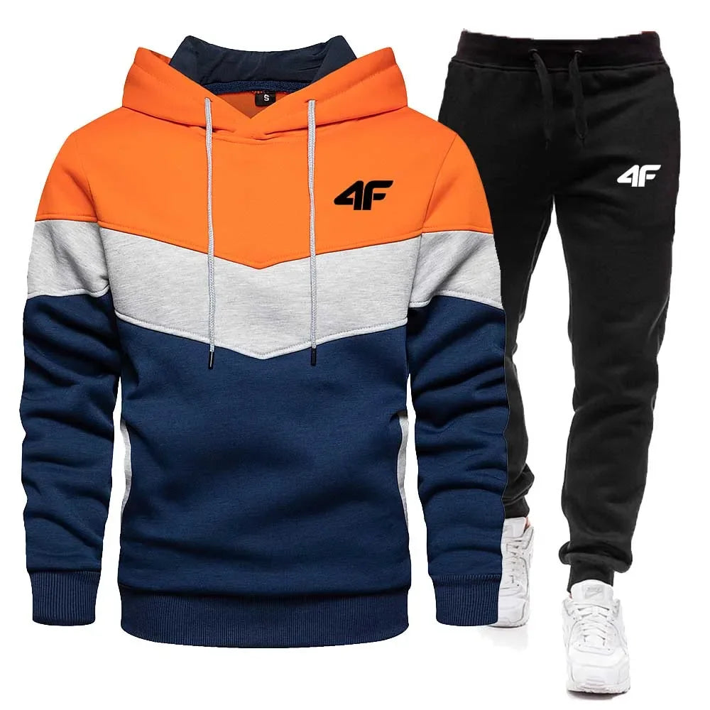 2025 Men's Warm Tracksuit Set 2Pcs, Winter Thick Fleece Hoodie & Jogger Pants, Plus Size Hip Hop Streetwear Casual Sportswear Su - Colouronova