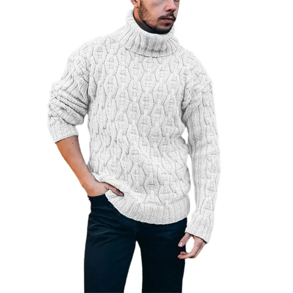 2021 Winter Warm Thick Woolen Sweaters Men Casual Knitted Turtleneck Jumper Tops Men's Fashion Solid Long Sleeve Ribbed Sweater - Colouronova