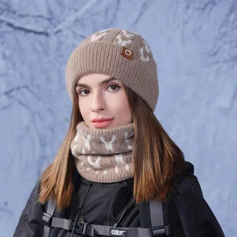 Winter Knitted Hat Scarf Set for Men Women Cold Proof Ear Protection Scarf Warm Skullies Beanie Windproof Outdoor Cycling Skiing