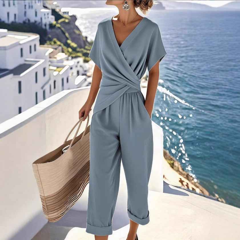 Solid-color irregular short-sleeve