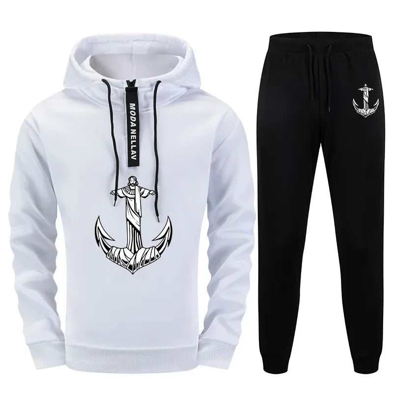 Jogging Hot Sale Autumn Winter Casual Men's Tracksuit Hooded Outdoor Daily Sports Single Piece Sweatshirt And Sweatpants Comfort - Colouronova