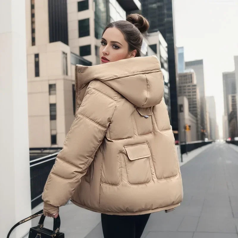 Women Full Sleeve Hooded Zipper Parkas Stand Collar Loose Drawstring Jackets Thick Warm Pockets Casual Coats Autumn Winter - Colouronova
