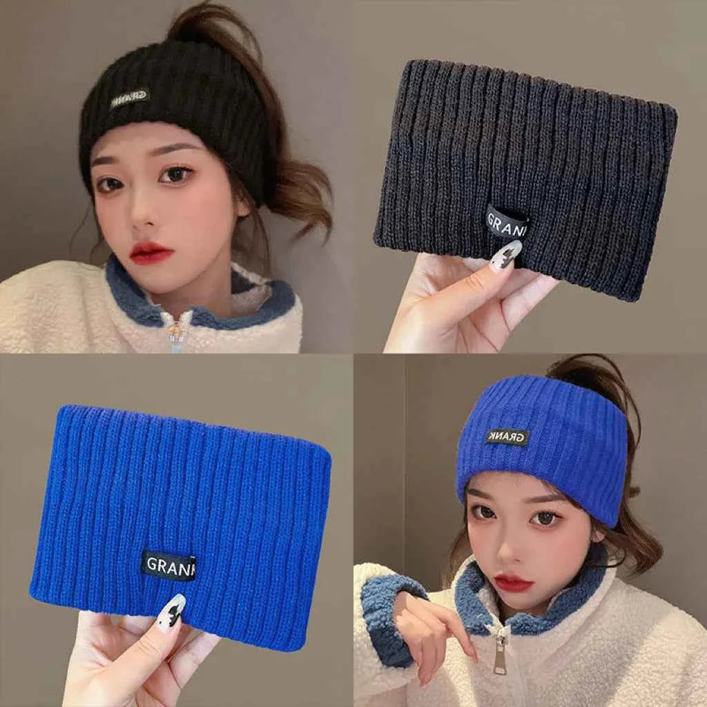 Autumn and Winter Knitted Headband Female Letter Wide Edge Wool Hat Headband Ponytail Hair Headdress Sports Headband