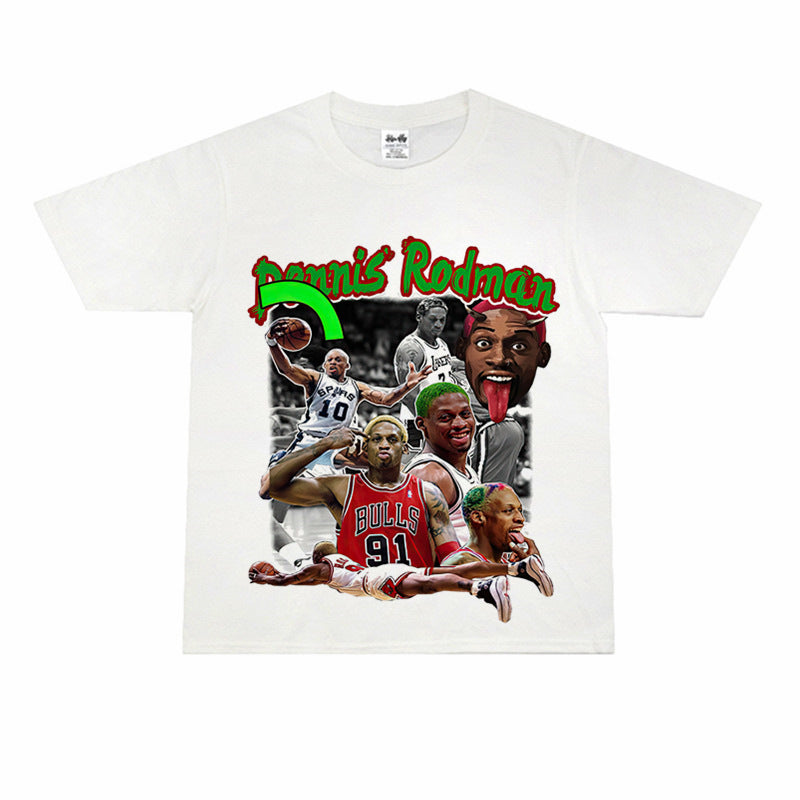 Vintage Basketball Player Print Cotton T-Shirt Colouronova