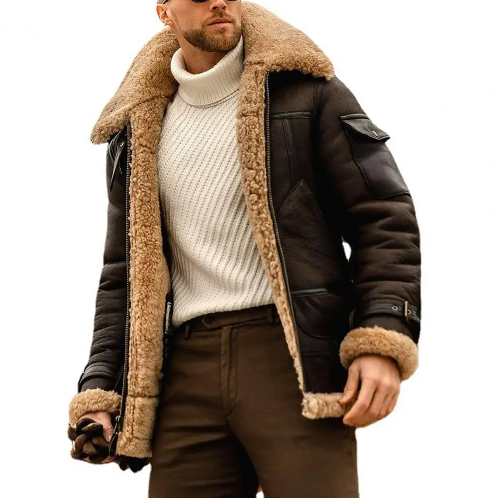 Plush Lining Men Casual Velvet Jacket European Style Thickened Compound Leather Clutch Cross Border Ebaywish Jacket Winter Coat - Colouronova