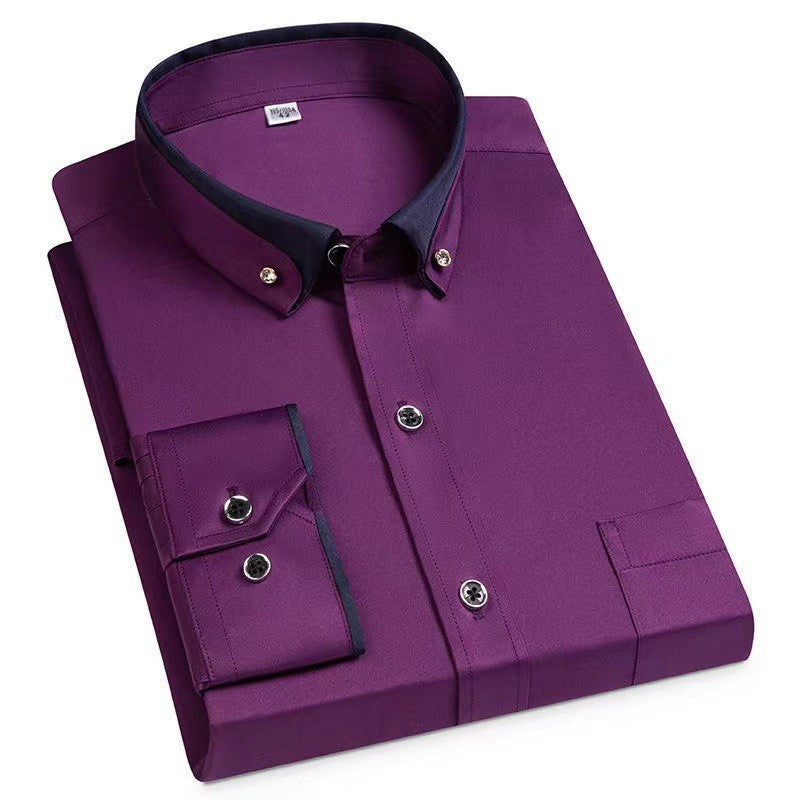 Men's Color Block Collar Stretch Long Sleeve Shirt Colouronova
