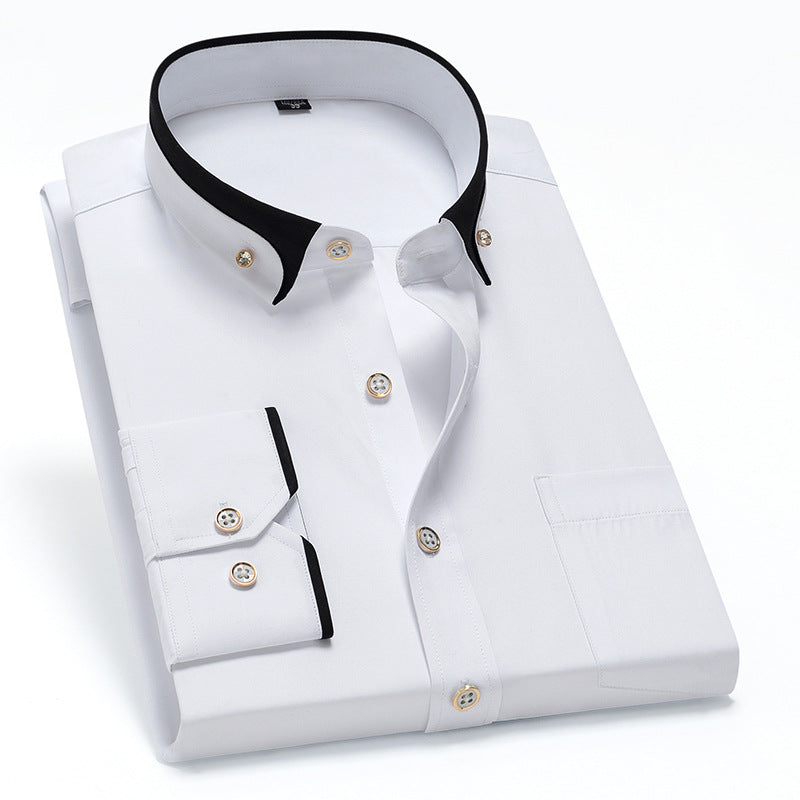Men's Color Block Collar Stretch Long Sleeve Shirt Colouronova