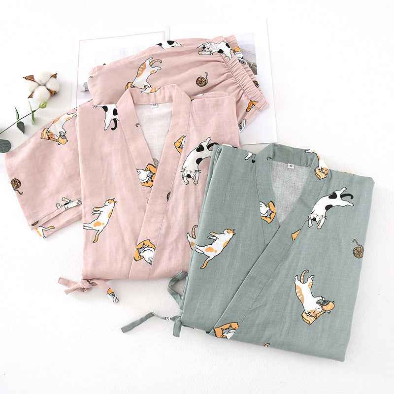 Japanese Style Cotton Gauze Kimono Pajamas