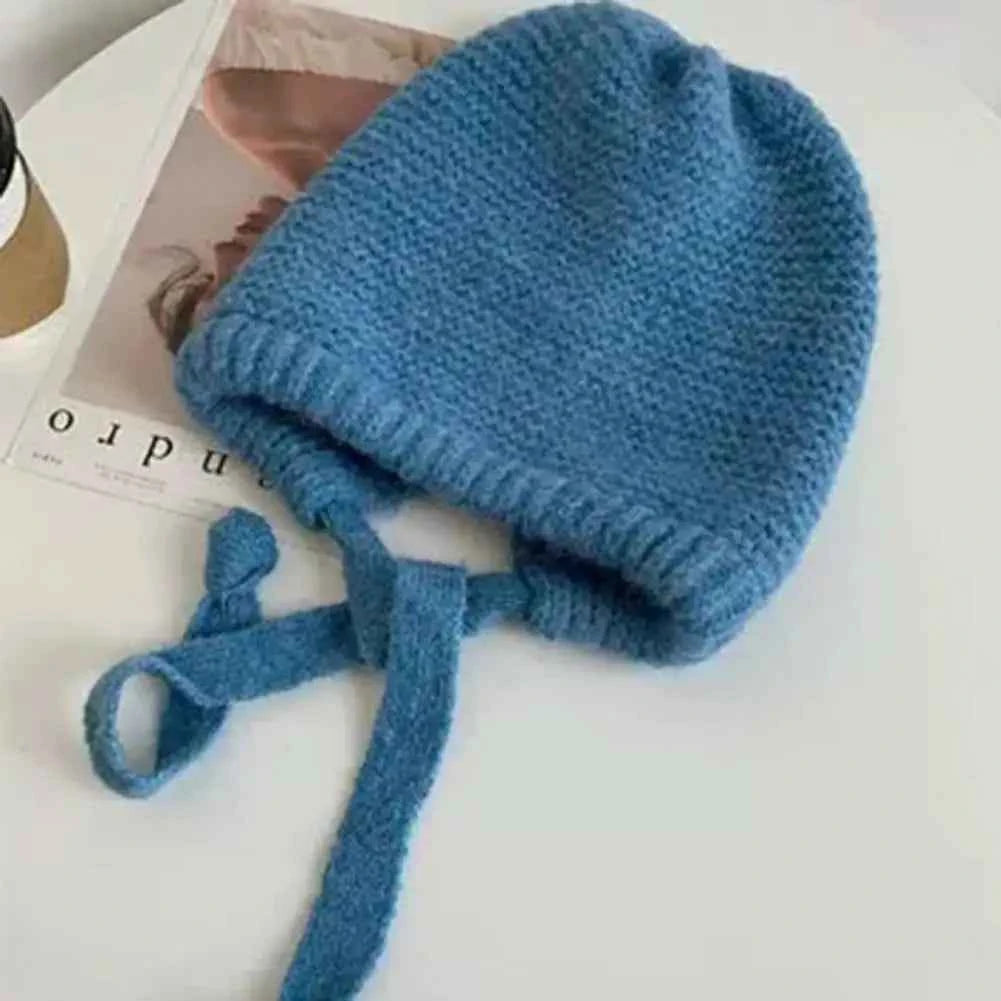 Y2K Cute Beanies Autumn Winter Women Warm Japanese Knit Hat Pile Caps Windproof Ear Protection Tie Pullover Hat Gorro Bonnet
