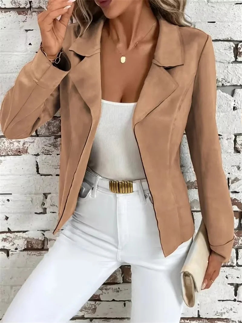 Casual Temperament Slim Women's Jacket Long Sleeve Cardigan Commuting Autumn New Female Street Fashion Turn-down Collar Coat Top - Colouronova