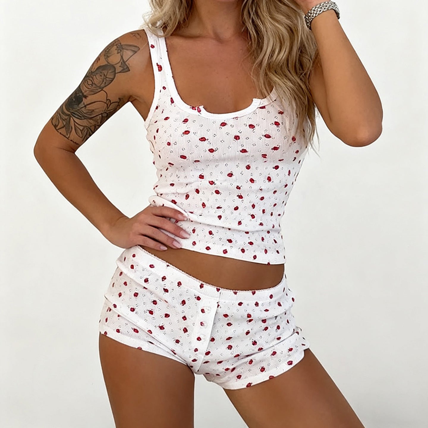 Strawberry Print Camisole and Shorts Set Colouronova