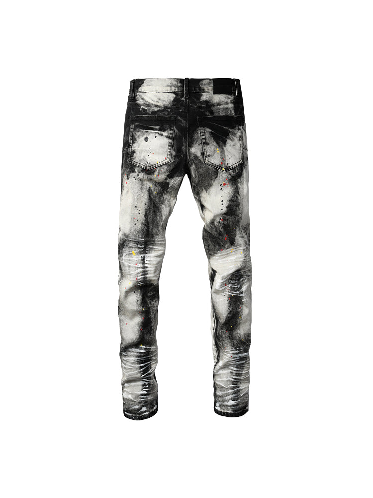 Casual Splashed-Dye Denim Pants Colouronova