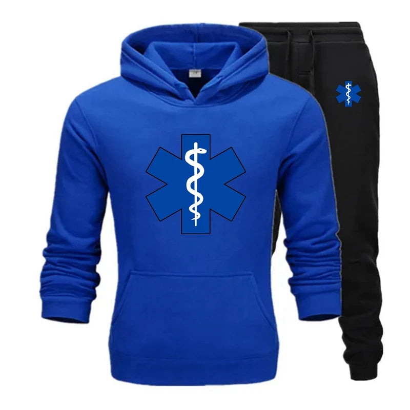 Basic Men/Women 2Pcs/Sets Sweatshirt Hoodies Pants 2024 Male Ambulance emblem Gyms Fitness Tops Joggers Sportswear Tracksuits - Colouronova