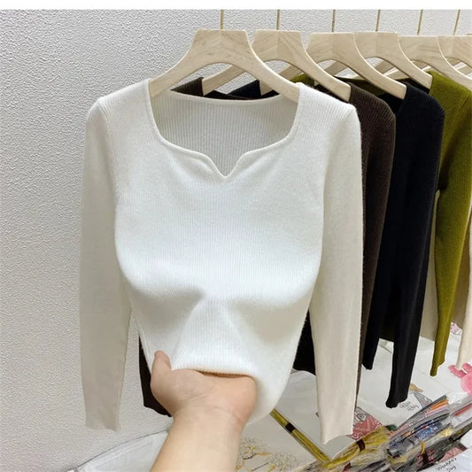 2023 New Autumn Knitted Women Sweater Ribbed Pullovers Winter Basic Women Sweaters Bottoming Shirt Soft Jumper Warm Tops - Colouronova