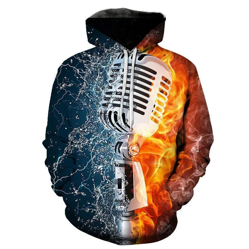 Rock DJ Concert Musical Instrument Note Violin Microphone 3D Print hoodies Men/Women Tracksuit autumn and winter funny Clothes Colouronova