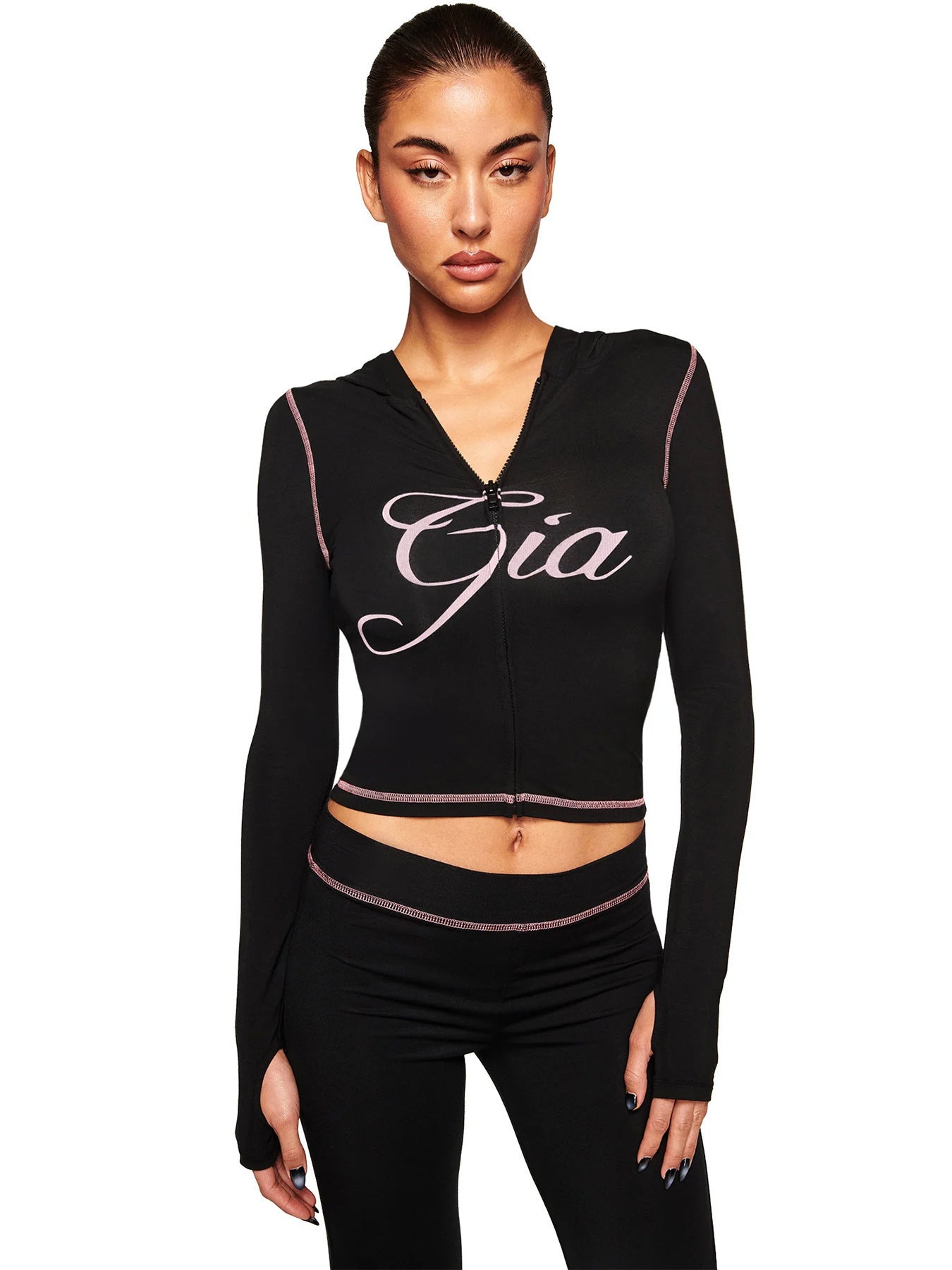 Printed Hooded Long Sleeve Thumb Hole Two Piece Set Colouronova