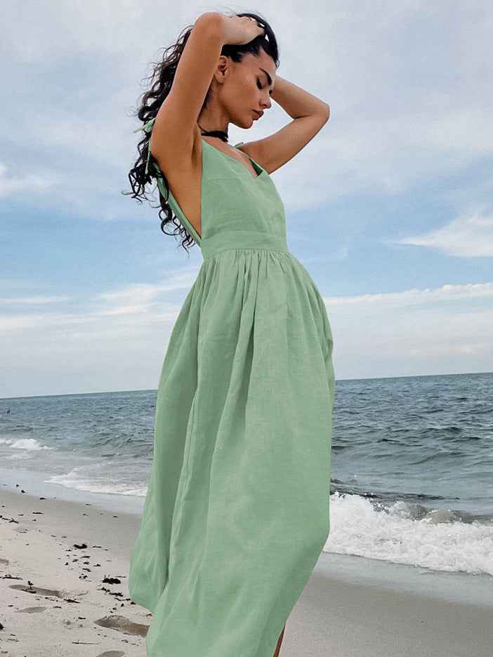 Women's Cotton Linen Suspender Dress