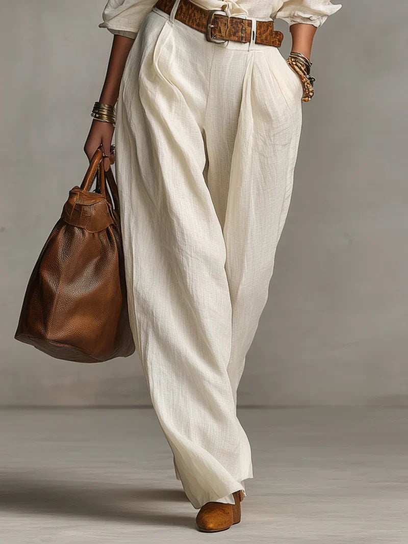Casual Style Sleeveless Shirt and Wide-Leg Pants Set Colouronova