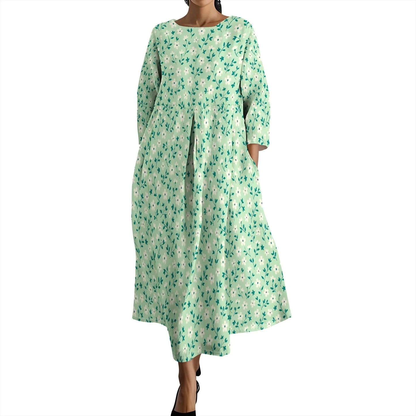 Women's Long Sleeve Elegant Solid Color Autumn Maxi Dresses Casual Loose Plus Size Beach Dress for Women with Pockets Colouronova